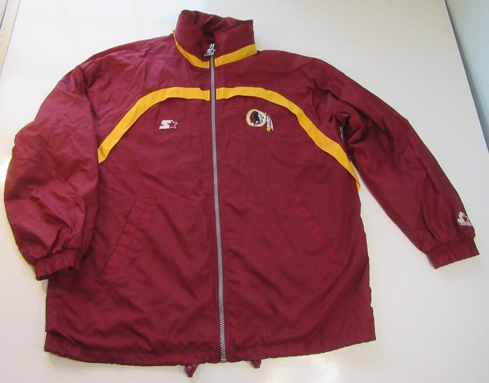 Vtg Redskins NFL Proline Starter Jacket Embroidered Hood Full Zip Burgundy Men L